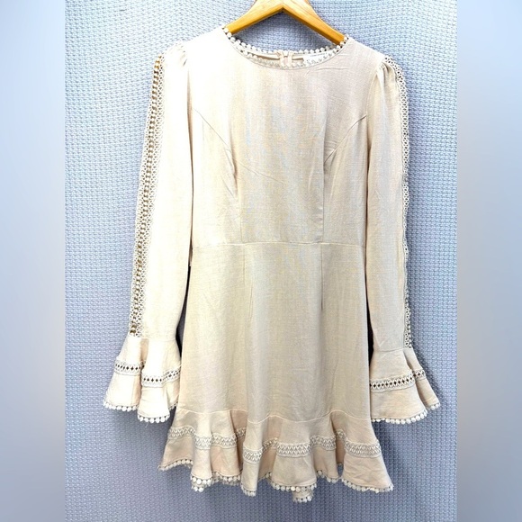 Selfie Leslie Dresses & Skirts - Selfie Leslie Flare Cuff Beige Mini Dress Women Med- 100% Linen Hello Molly
